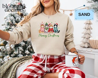 Meowy Christmas Shirt, Cat Christmas Sweatshirt, Cat Lover Xmas T-Shirt, Christmas Cat Mom Sweater, Catmas Gift For New Year, Xmas Crewneck