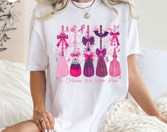 In October We Wear Pink Shirt, Breast Cancer Awareness Tee, Retro Pink Ghost Halloween Graphic T-Shirt, Breast Cancer Tee