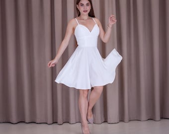 Vestido de cóctel blanco roto con corte en A: escote corazón, vestido de fiesta de verano
