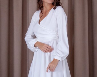 white wrap cocktail dress White Veronica Wrap Dress S/M