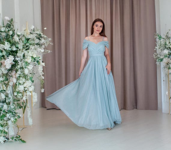 strapless open back dress Mint Green Chiffon A-line One Shoulder Long Bridesmaid Dresses, MBD255