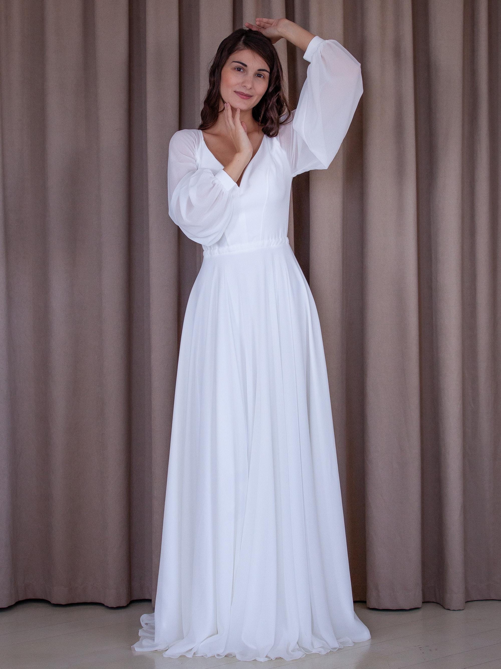 white v neck chiffon dress White Chiffon Maxi Dress: V Neck Sleeveless Bridesmaid Gown