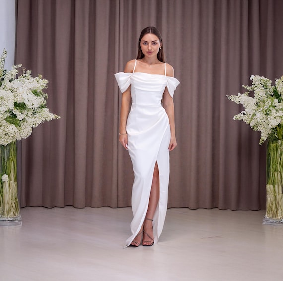 Off White Wrap Cocktail Dress, Sleeveless or Short Sleeve Options for Bridal or Winter Cocktail Parties