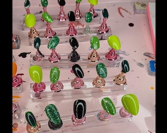 Glitter Zombie Groen en Zwart Plaknagels