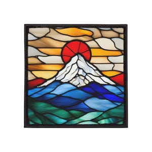 Parche japonés del Monte Fuji, estilo vitral, amanecer, insignia bordada para planchar