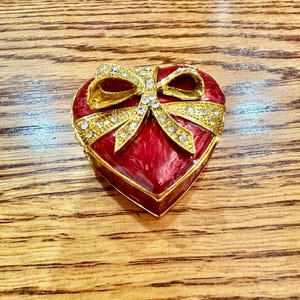 Heart-Shaped Red Trinket Box with Bow