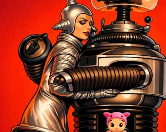 Retro-Futurist Embrace Art Print