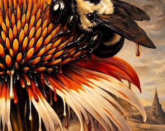 The Weight of Nectar – Dark Botanical Bee Art
