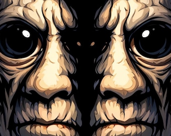 The Watchers Within - Dark Surreal Horror Face Illustration
