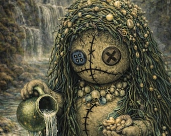 Anguana Art Print – Italian Water Spirit Folklore – Moss Guardian of Springs and Streams