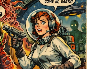 No Signal From Earth — Retro 1950s Science Fiction Comic Art Print