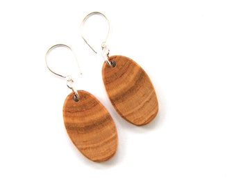 Cherry - 1.25 x .75" wood and sterling silver earrings - SSE3