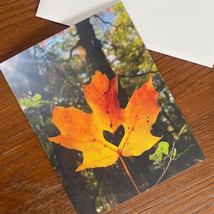 Coeur dans une feuille d'érable jaune - 1 carte de correspondance vierge