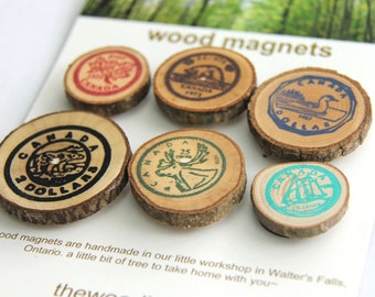 Canadian Coins - 6 wood magnets - for your home or office