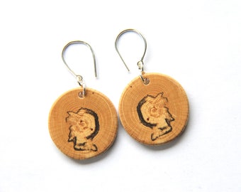Spalted Beech- 1.25" wood and sterling silver earrings - SSE26