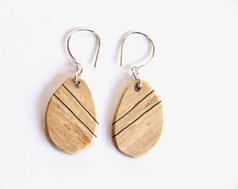 Spalted Maple Teardrop- 1.25 x 0.75" wood and sterling silver earrings - SSE23