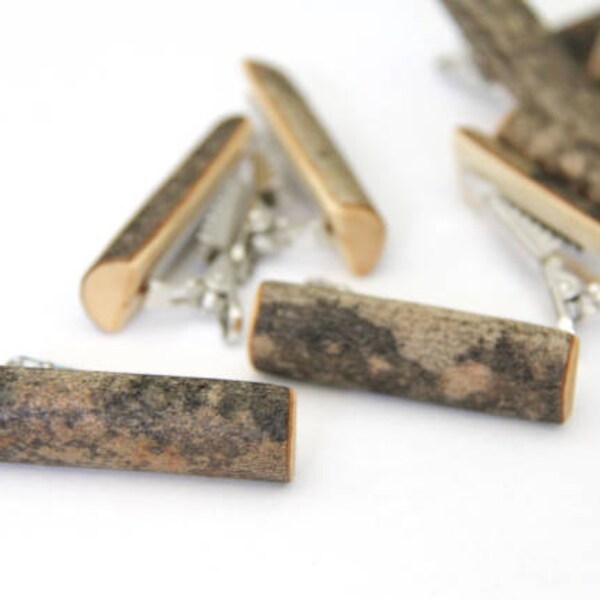 short branch tie bar for skinny ties - tie clip made from barky maple branches