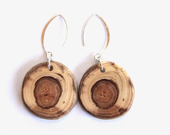 Apple - 1.25" wood and sterling silver earrings - SSE22