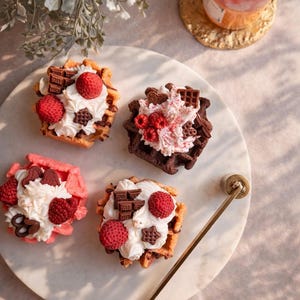 Handgemachte Waffelkerze mit Himbeeren und Sahne aus Rapswachs| Geburtstagskerze |Vegane Kerze | Geschenkidee | Geburtstagsgeschenk