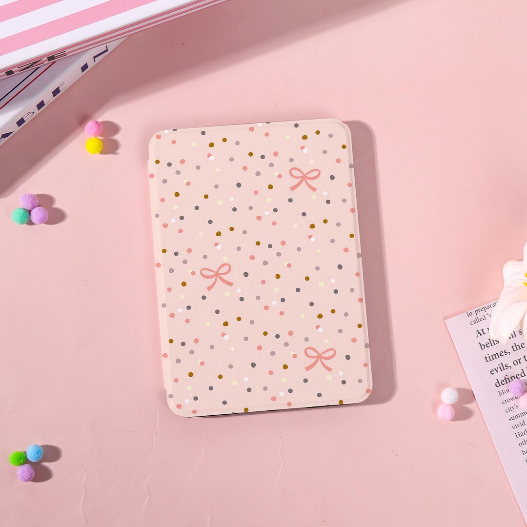 Pink Bow Polka Dot Kindle Case,line Art Animal Kindle Cover for ...