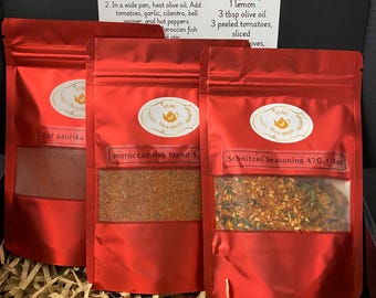 Gift box Custom Spice Blend Gift Box, Moroccan Fish, Schnitzel, Hot Paprika