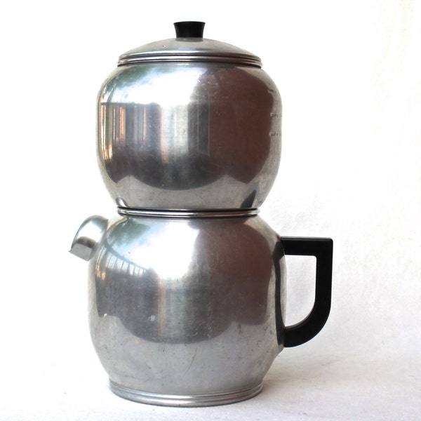 MCM coffee pot West Bend Kwik Drip Coffee Maker Retro 50s Deco Design Kitchen Vintage Aluminum Retro Decor Percolator gray black white