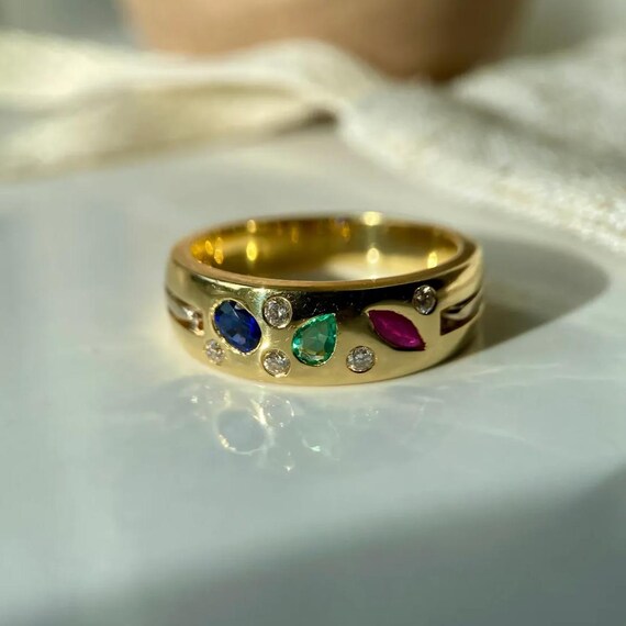 Diamond Sapphire Emerald Ruby Flush Set Bespoke R… - image 5