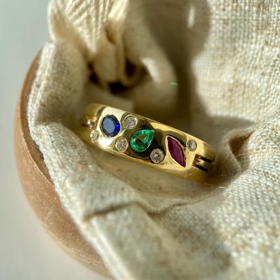 Diamond Sapphire Emerald Ruby Flush Set Bespoke R… - image 4