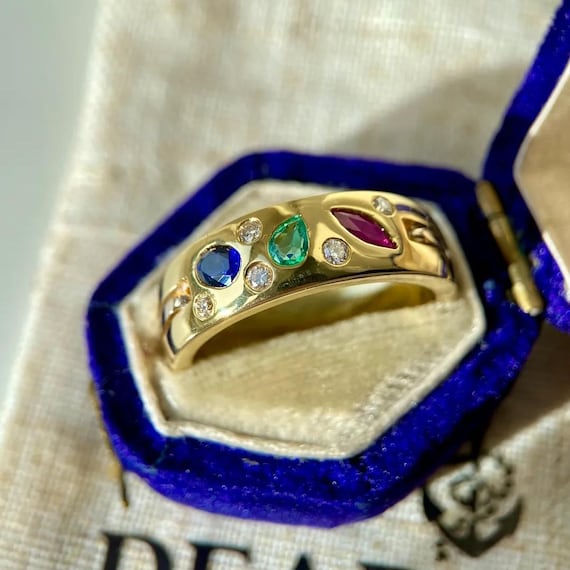 Diamond Sapphire Emerald Ruby Flush Set Bespoke R… - image 6