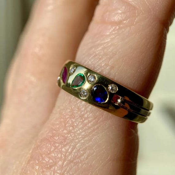 Diamond Sapphire Emerald Ruby Flush Set Bespoke R… - image 3