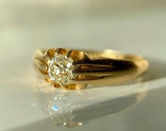 18ct Gold Old Mine Cut Diamond Belcher Ring
