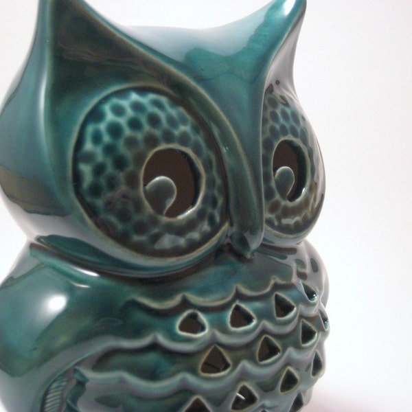 Ceramic Vintage Lantern Owl, Teal