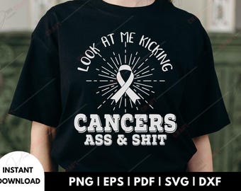 Rak Ass & Shit svg, świadomość raka piersi png, prezent na wsparcie chorych na raka, pobieranie cyfrowe, ocalały z raka png, cytat walki sublimacja