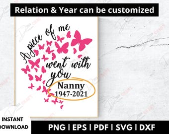 Pamiątkowe zdjęcie „A Piece Of Me Went With You” w formacie SVG, spersonalizowane zdjęcie „In Loving Memory” w formacie SVG, naklejka na samochód „In Memory” w formacie SVG, natychmiastowe pobranie, edytowalne, Cricut