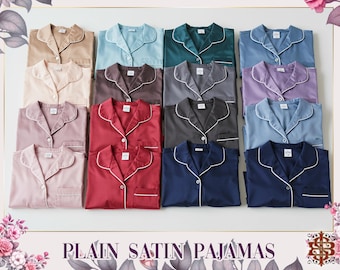 Plain Satin Pajamas Set Multiple Colors Bridesmaid PJs Women’s Short Pajama Set Wedding, Bachelorette, Loungewear Bridal Party Pajamas Gift