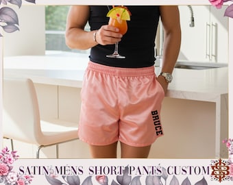 Personalized Name Shorts | Summer Shorts | Custom Satin Men’s Shorts | Lounge Sleep Shorts | Mens Satin Summer Short | Unique Groomsmen Gift