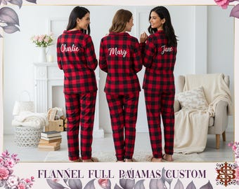 Flannel Long Pajamas Set Personalized Matching Pajamas Buffalo Plaid Flannel Pajama Set Bridesmaid Pajamas Custom Holiday Pjs Christmas Gift