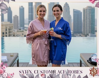 Bridesmaid Lace Robes Lace Bridal Robe Bridal Party Robes Satin Lace Robe Wedding Robes Bride Robe Personalized Robes Bridesmaid Gifts