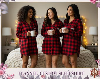 Camisas a cuadros personalizadas para mujer, camisas de despedida de soltera, camisas de franela para dama de honor, camisón para fiesta nupcial, regalo de dama de honor, regalos de Navidad