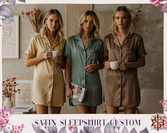 Satin Button Down Sleep Shirts Customized Bachelorette Party Shirt Bridal Party Shirt Getting Ready Outfit Bridesmaid Shirt Bridesmaid Gifts