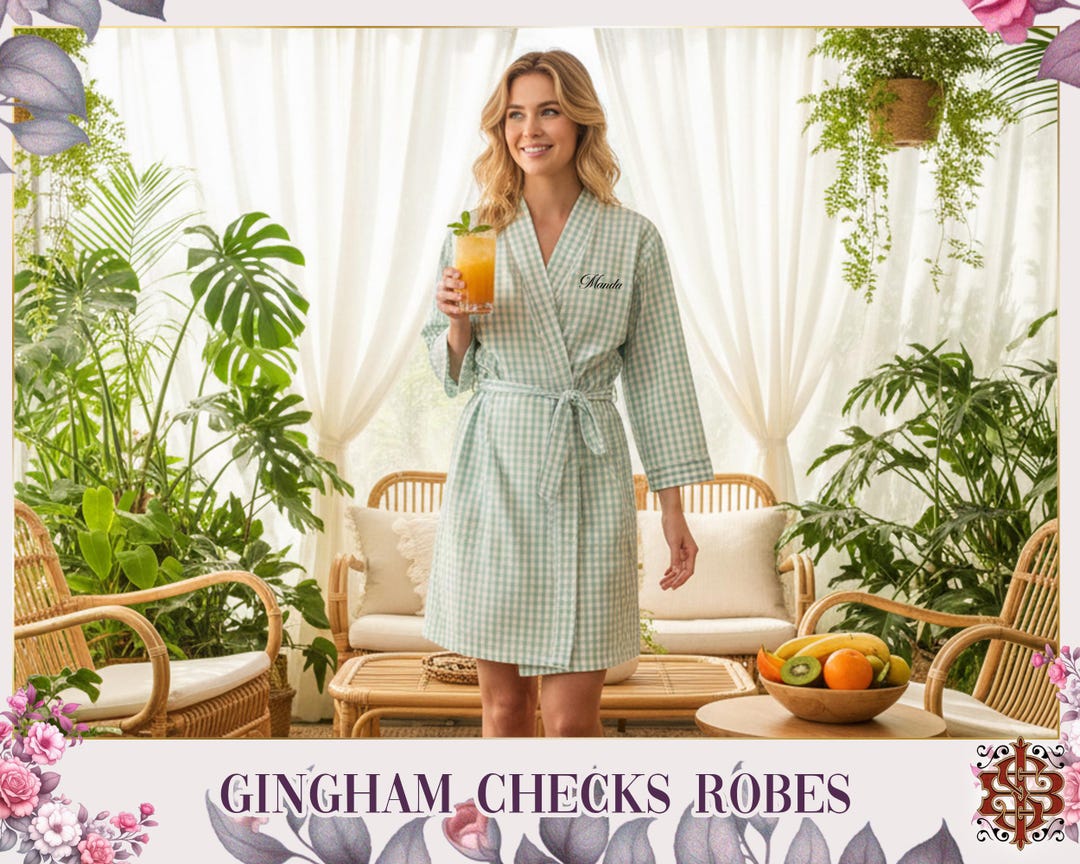 Gingham Robe Personalized Gingham Robe for Women, Custom Name Checkered Sleepwear ...