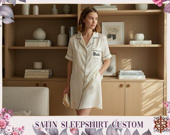 Customized Satin Button Down Sleep Shirts Bridal Party Shirt Bachelorette Party Shirt Getting Ready Outfit Bridesmaid Shirt Bridesmaid Gifts