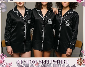 Personalized Satin Sleepshirt, Custom Night Shirt For Bridal Party, Birthday Gift, Bachelorette Party Outfit, Wedding Gift, Gift for Her