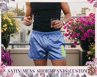 Custom Satin Men’s Shorts | Personalized Name Shorts | Summer Shorts | Lounge Sleep Shorts | Mens Satin Summer Short | Unique Groomsmen Gift
