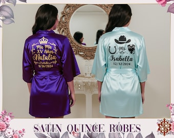 Satin XV Años Robes, Personalized Satin Quinceañera Robes, Quince Girl & Mis XV Satin Robes, Birthday Party Getiing Ready Robe, Gift For Her