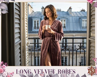 Long Personalized Velvet Women’s Robe Soft Warm Velvet Loungewear, Bridal Robe, Elegant Winter Wrap Custom Velvet Robe Romantic Gift for Her