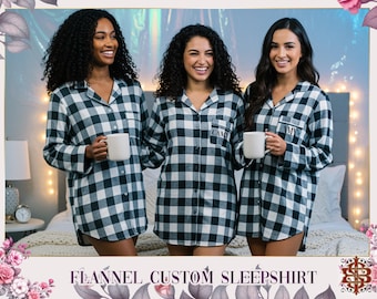 Camisas de despedida de soltera, camisas a cuadros personalizadas para mujer, camisas de franela para dama de honor, camisón para fiesta nupcial, regalo de dama de honor, regalos de Navidad.