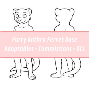 Ferret Anthro Base | Furry Character Reference Sheet Lineart | Front & Back Views, Digital Download