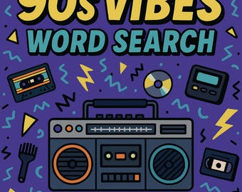 Word Search-boek uit de jaren 90 Vibes – zwarte cultuurpuzzel, afdrukbare popcultuur uit de jaren 90, muziek, tv en jargon Wordfind, woordzoekers, zoeken en vinden