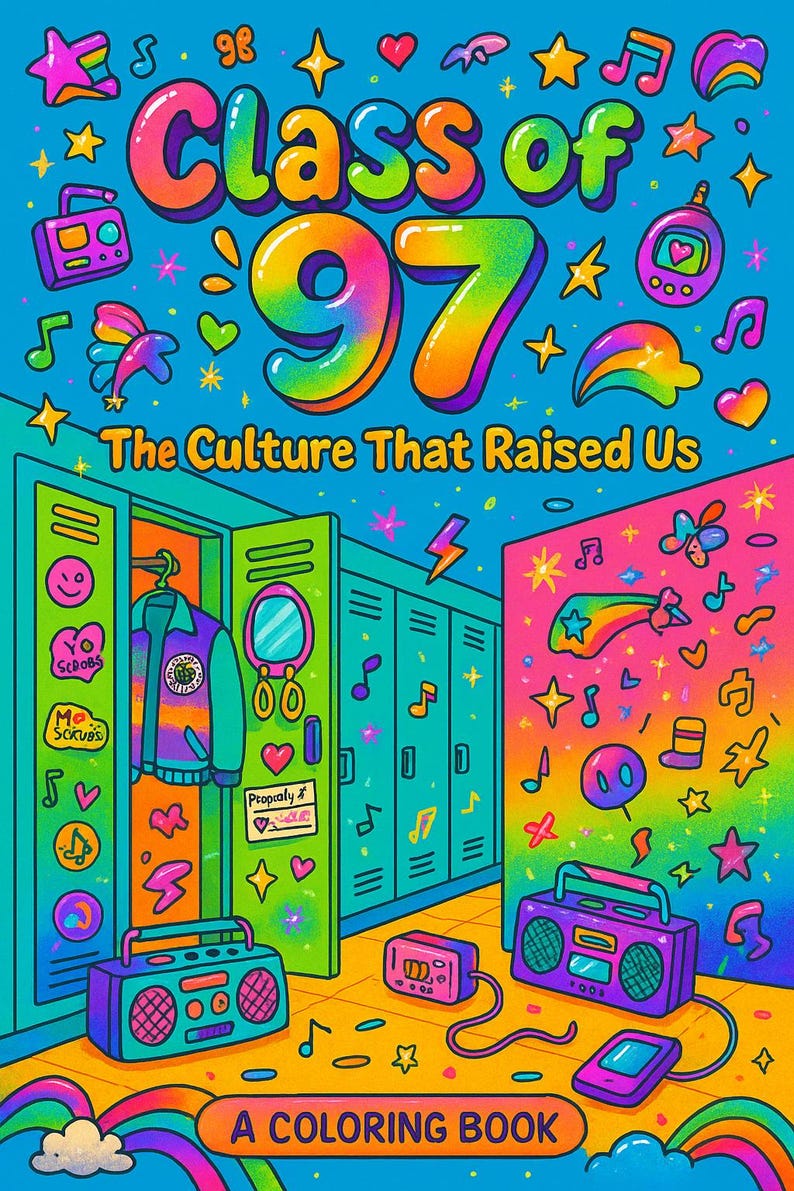 Class of 97, 90s Nostalgia Coloring Pages, Digital Download, Printable Retro Coloring Book for Adults & Teens, Pop Culture, Fun Coloring image 1